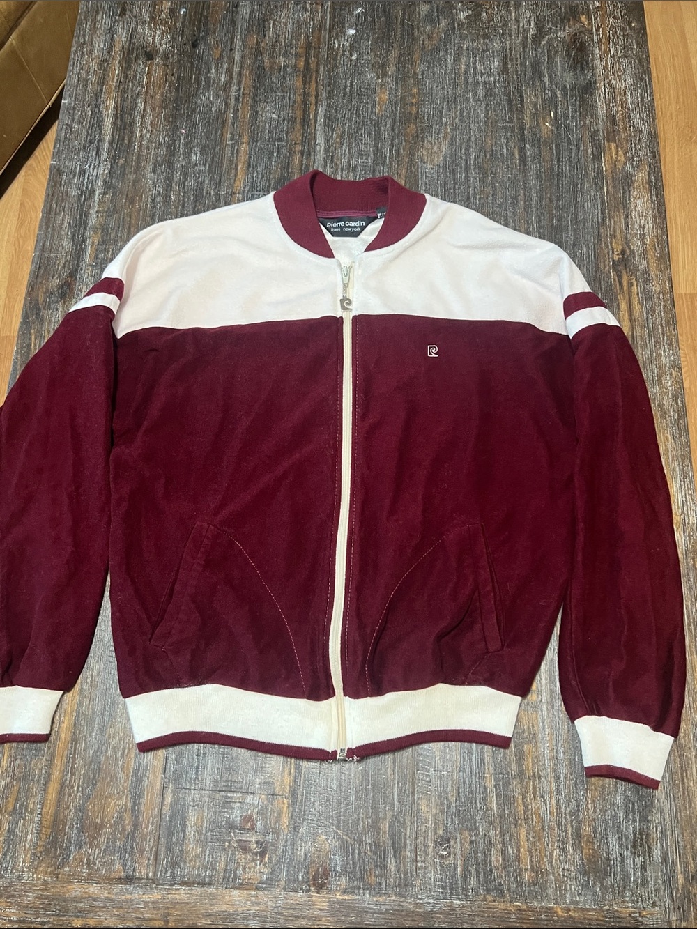 Vintage Pierre Cardin Burgundy and White Zip Track Jacket
